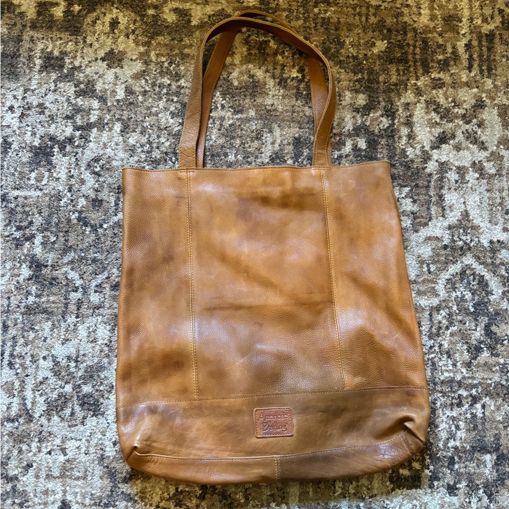 American Darling Brown Genuine Leather 17”x18” Tote Bag Classic Light Timeless